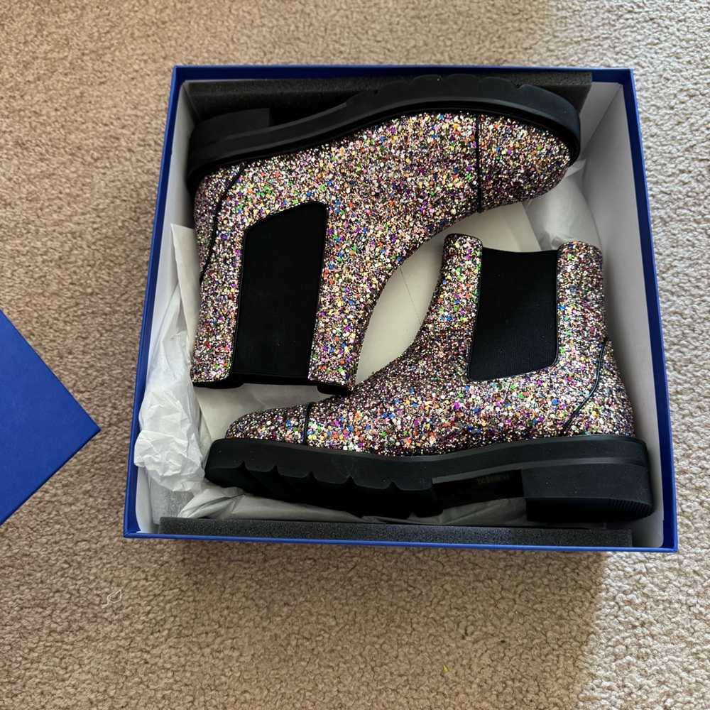 stuart weirzman frankie lift lug sole glitter sequin boot bootie